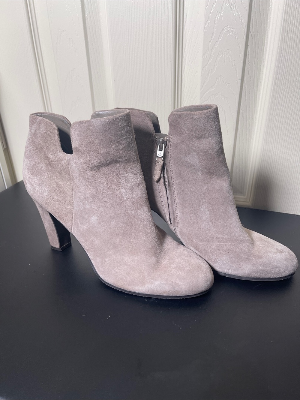 Sam Edelman Taupe Suede Ankle Booties with Side Zip